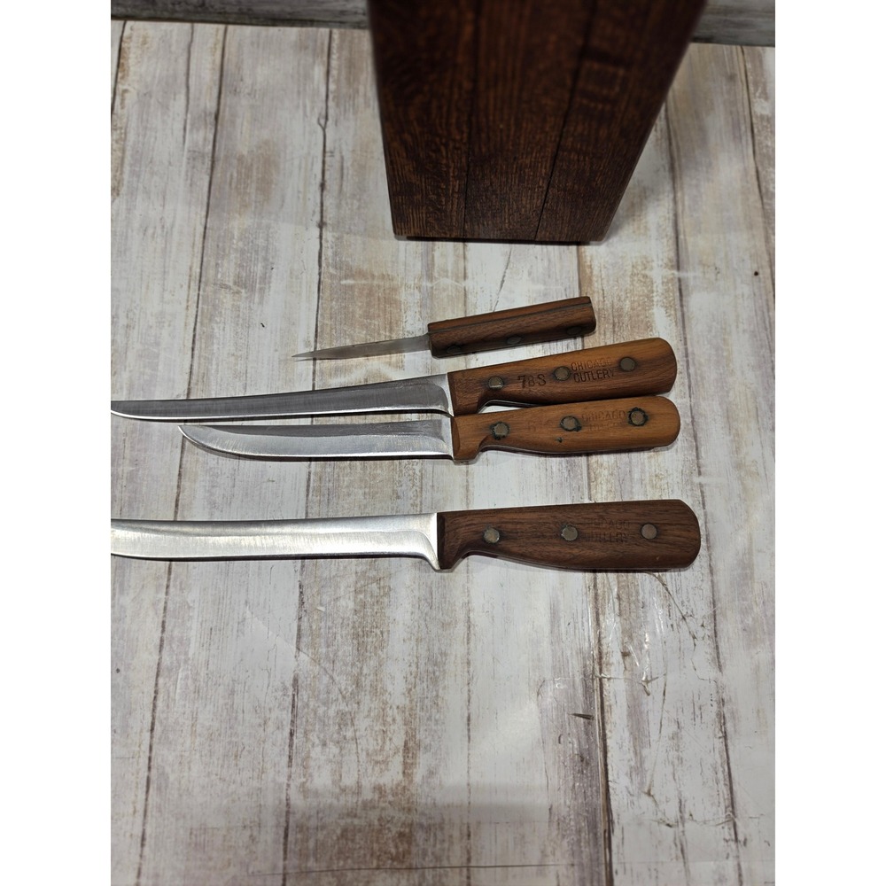 Chicago Cutlery Vintage Knife Set Walnut Wood Handles‎ with Block 7-Piece Set - Picture 13 of 16
